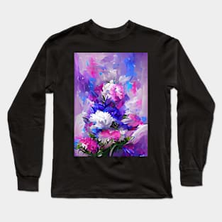 SURREAL PINK, BLUE  AND BLACK FLORAL PRINT Long Sleeve T-Shirt